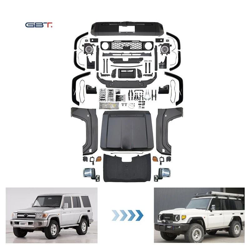 GBT Factory 2025 Fj76 Land Cruiser 76 Front Bumper Upgrade Body Kit Headlight Grill for 2002-2022 Toyota Fj70 76 Accessories