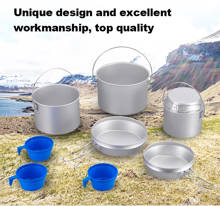 Ultralight Aluminum Pot Pan Cook Set Outdoor Camping Frying Pan Cookware Set Folding Handle manufacture