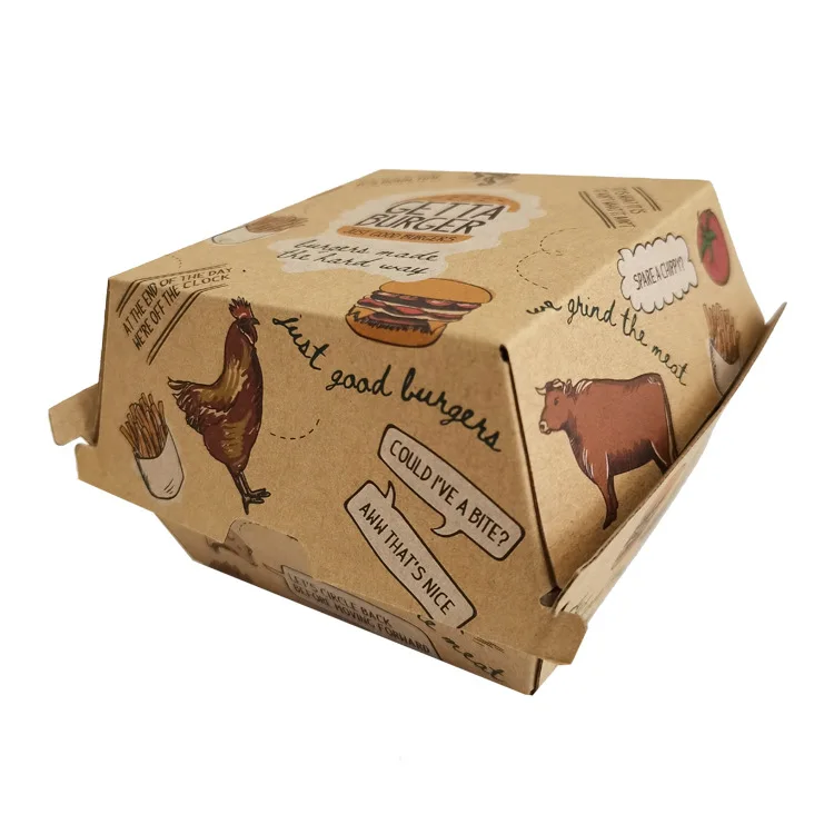 F Flute Custom Burger Box Tray Plain Virgin Kraft Strong Corrugated Snack Box Regular Family Dinner Box With Your Own Logo