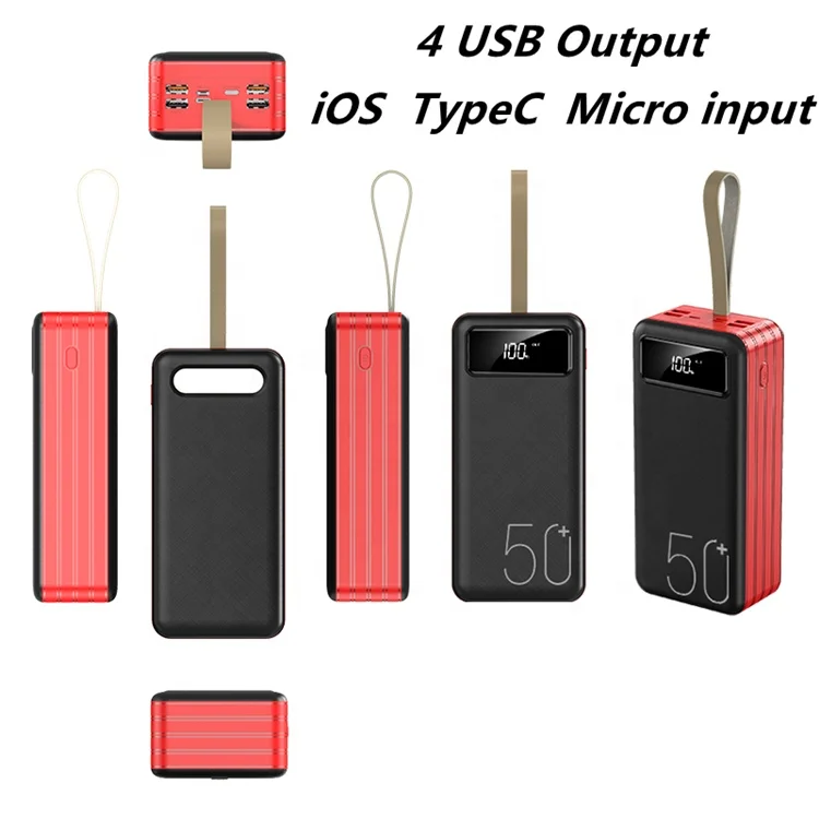 Support Custom logo Portable Powerbank 50000mah 60000m 30000mah Mobile Charger Powerbanks Fast Charging Power Bank 4USB Output