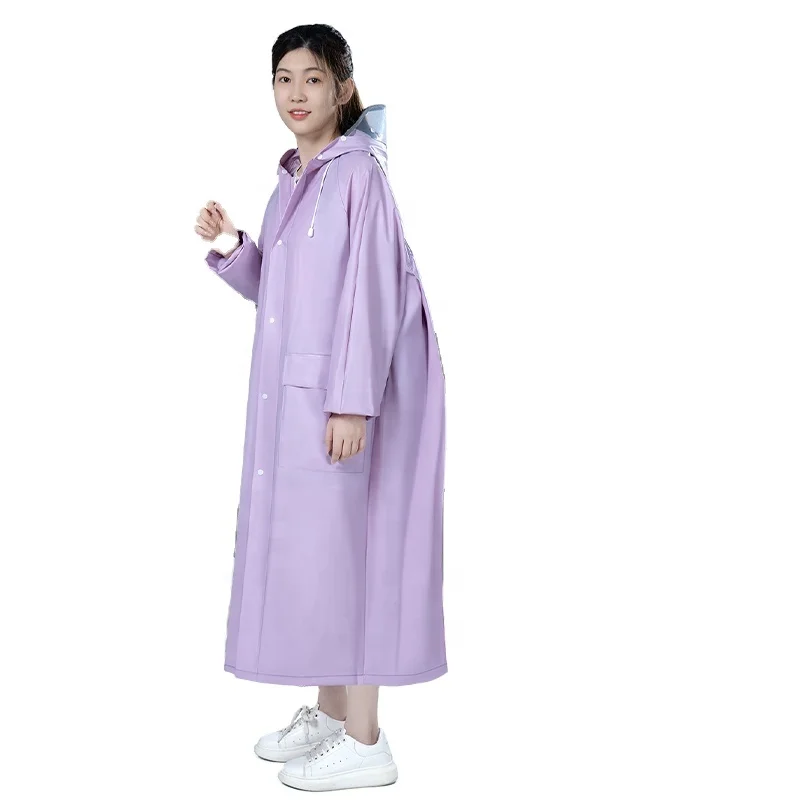 Modern Girls Long Windproof and Waterproof Raincoat with Hood Wholesale EVA rain coat for Adults Camping and Tours