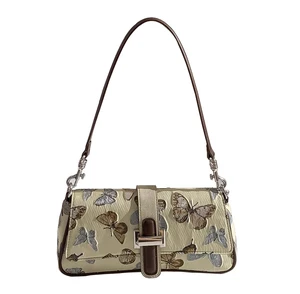 High Quality PU Leather Women's Sling Handbag with Embroidery Fashionable Ladies' Handbag for Autumn Summer & Spring Two Straps