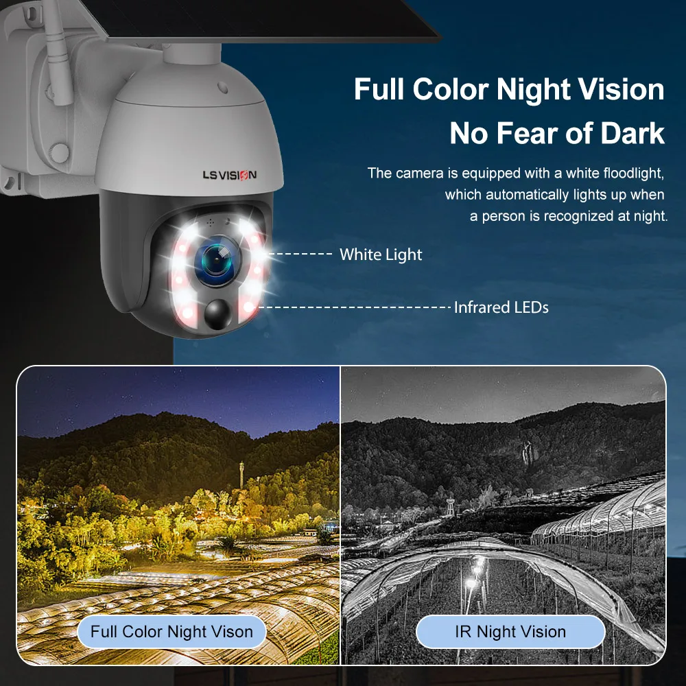 LS VISION 2024 New Arrival 20W Solar Outdoor Security Camera with 4G Version 5MP Video Recording IP Network
