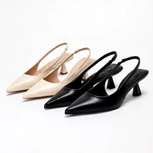 Women's Matte Solid High Heel Slingback Pumps Pointed Toe Kitten Heel Slip-On Summer Style Stilettos Height Increasing Feature