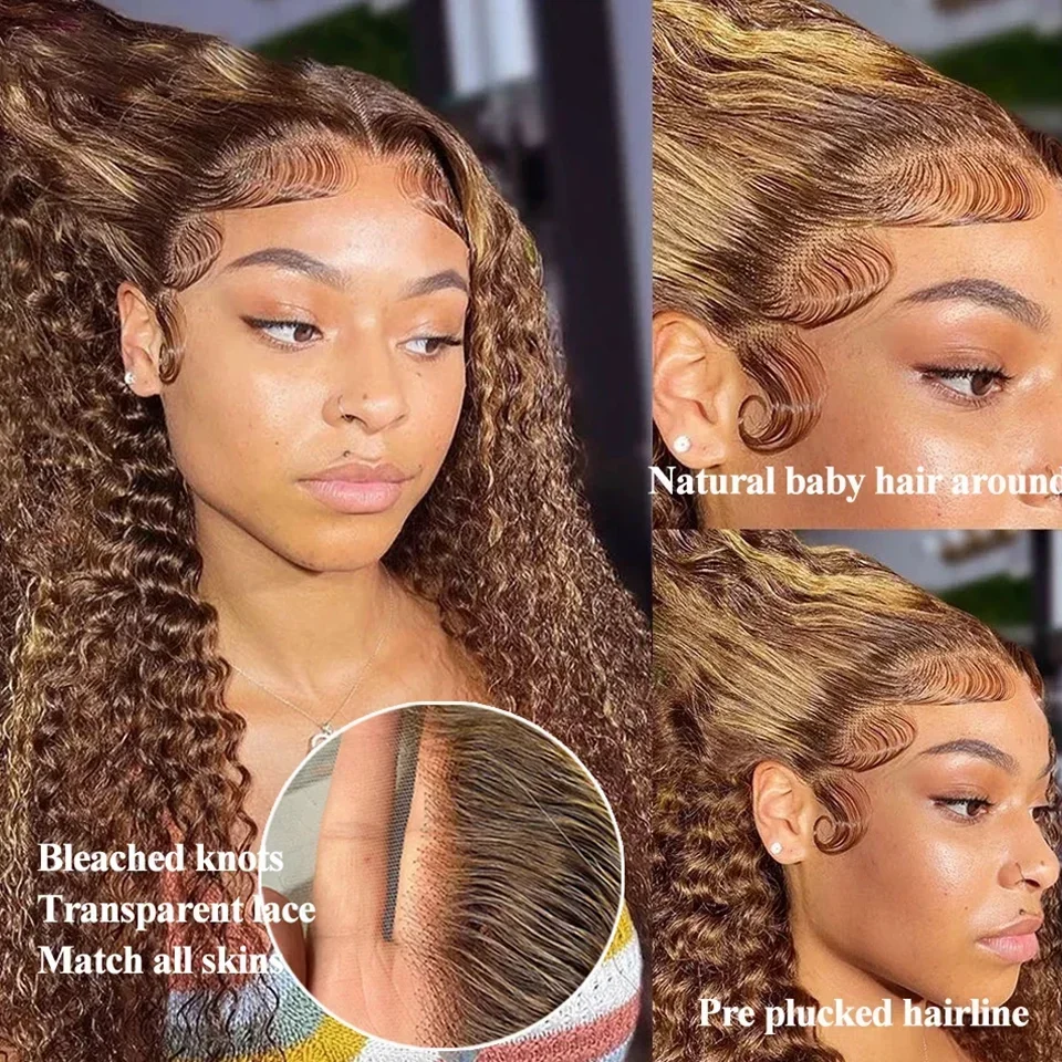 Perruque Lace Front Wig Ombre Cheveux Humains Pré-épilés 13x4 Blond Miel Ondulé HD Dentelle Frontale Perruques pour Femmes Sans Colle_voghion.com