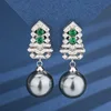 Green gray bead ear studs