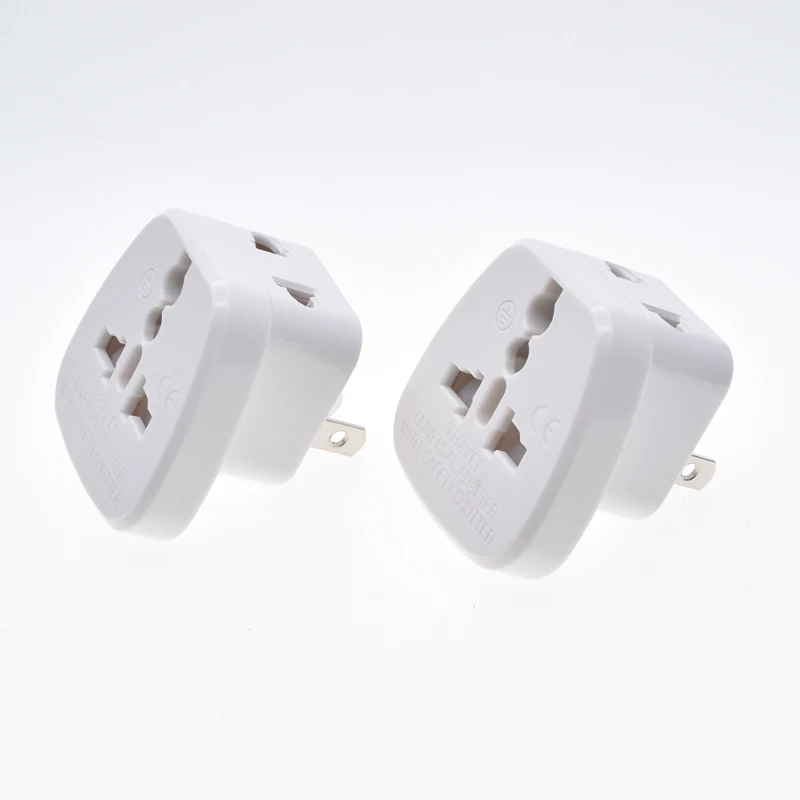 Taiwan Power Plug Travel Universal to US Plug Adaptor Charger With Safety Shutter 10A250V Black Double Socket 1 to 2 Adaptor