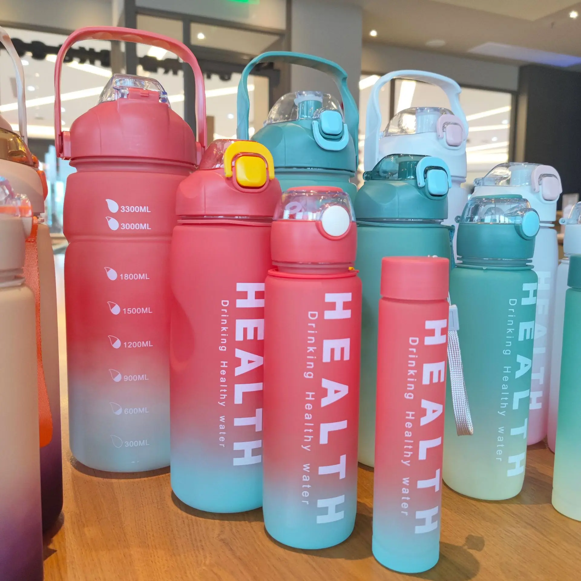 Custom 4 Pcs in 1 Set 3.3L Gradient Color Motivational Hiking Water Bottle  With Straw Lid Large Capacity