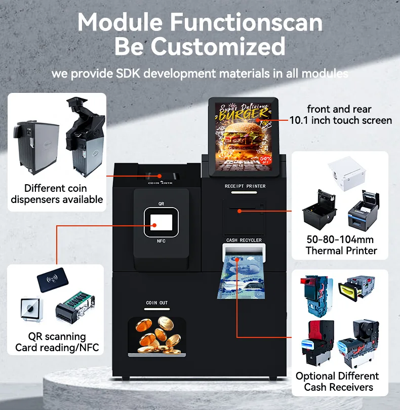 Coin Changes Kiosk with Coin Hopper - Customized Cash Acceptor