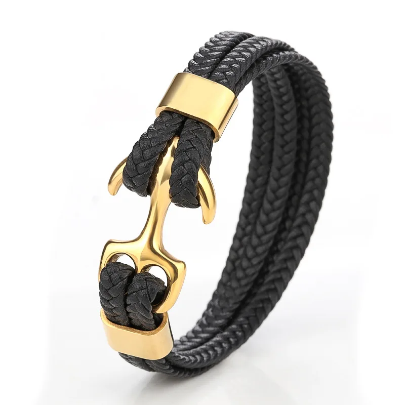 Leather Stainless Steel Bracelet Anchor Bracelet