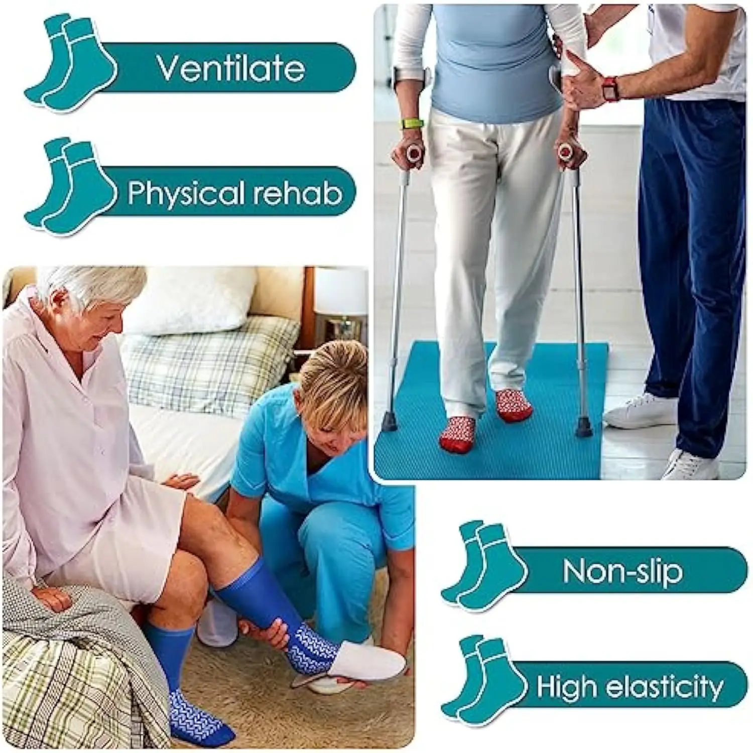 Polyester Ankle Non Slip Patient Socks Elderly Plus Sizes Tread Socks Non Skid Hospital Medical Socks