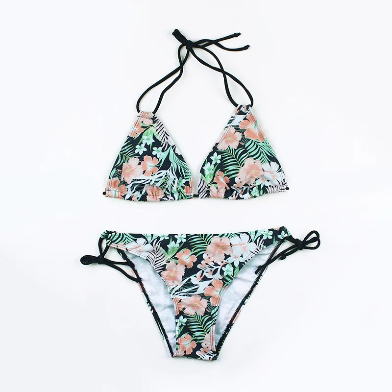 Oem Womens Triangle Bikini Floral String Bikini Set Two Piece Swimsuit