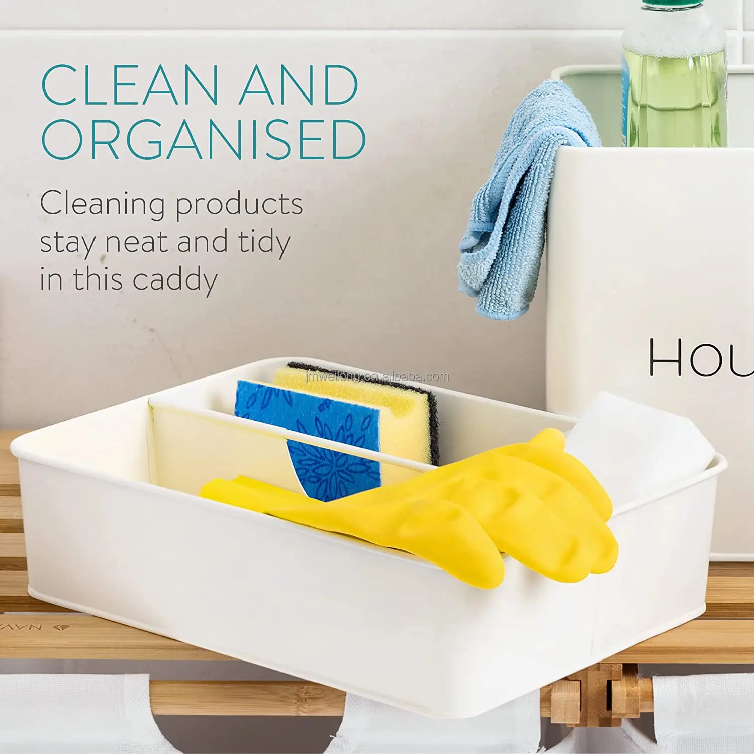 Galvanized Metal Housekeeping Box With Handle & Divider & Tray Laundry