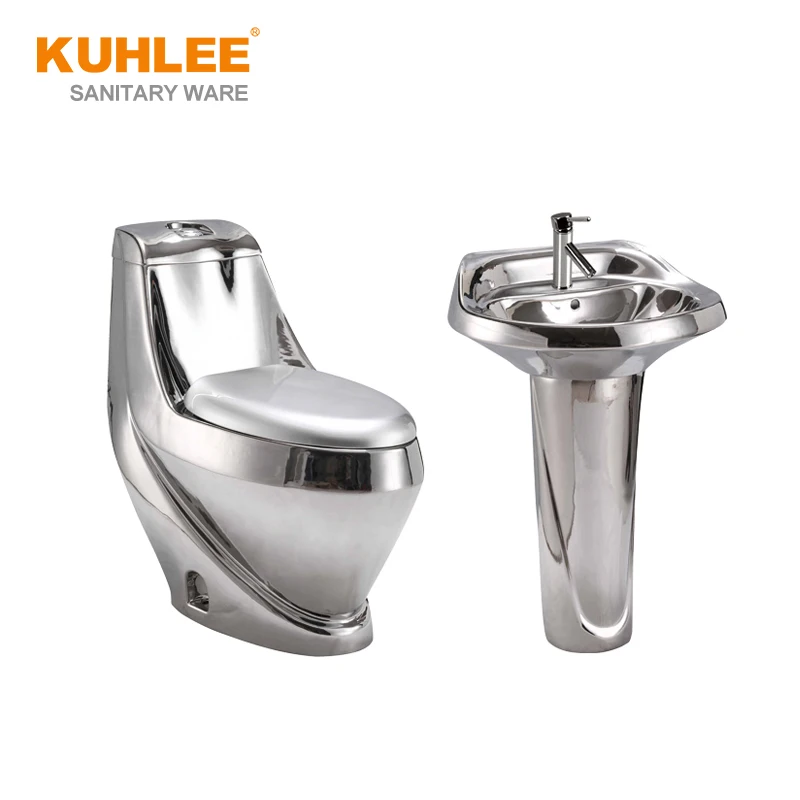Golden Color Toilet Sink Set Bathroom WC Floor Standing Washdown One Piece Toilet For Luxury Home Hotel