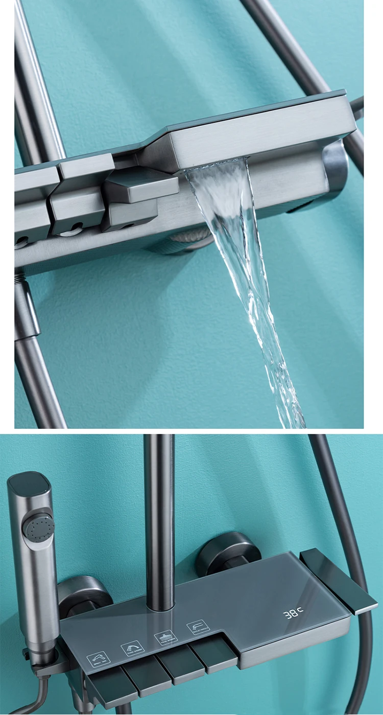 Digital Display Power Shower Rain Shower Mixer Faucet Wall Mounted Gun