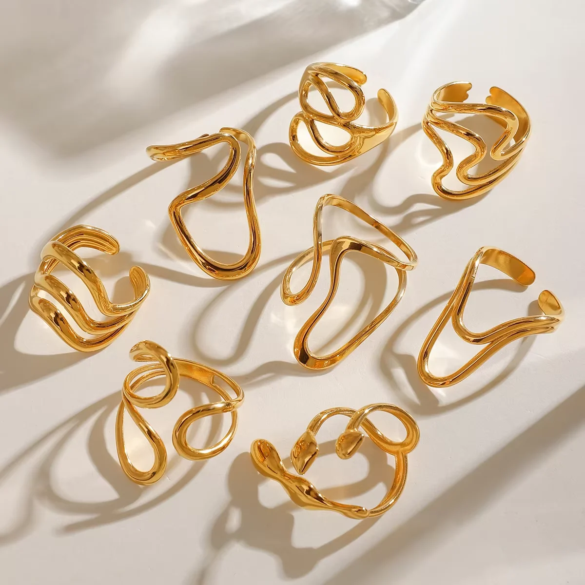J&D Geometric Irregular Ring 18k Gold Rings for Women Adjustable Rings 18k Gold Plated Stainless Steel