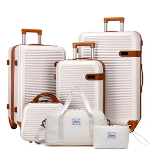 Six-piece ABS Trolley Case with Spinner Caster and Universal Wheel Explosion-Proof Zipper Lightweight Luggage Suit