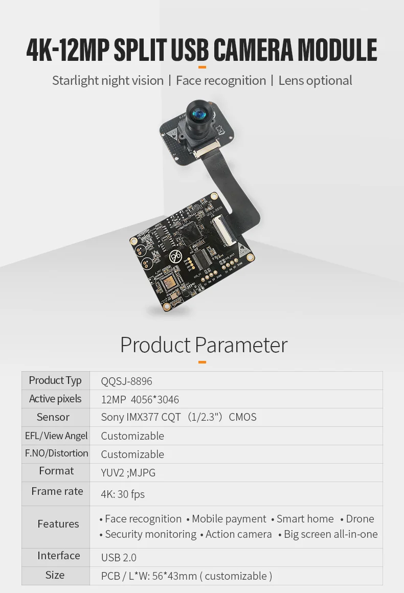 DGZX Ultra HD 4K 12MP 3840*2880 for Sony IMX377 CMOS Sensor USB Camera Video Conferencing Live Streaming Webcam插图