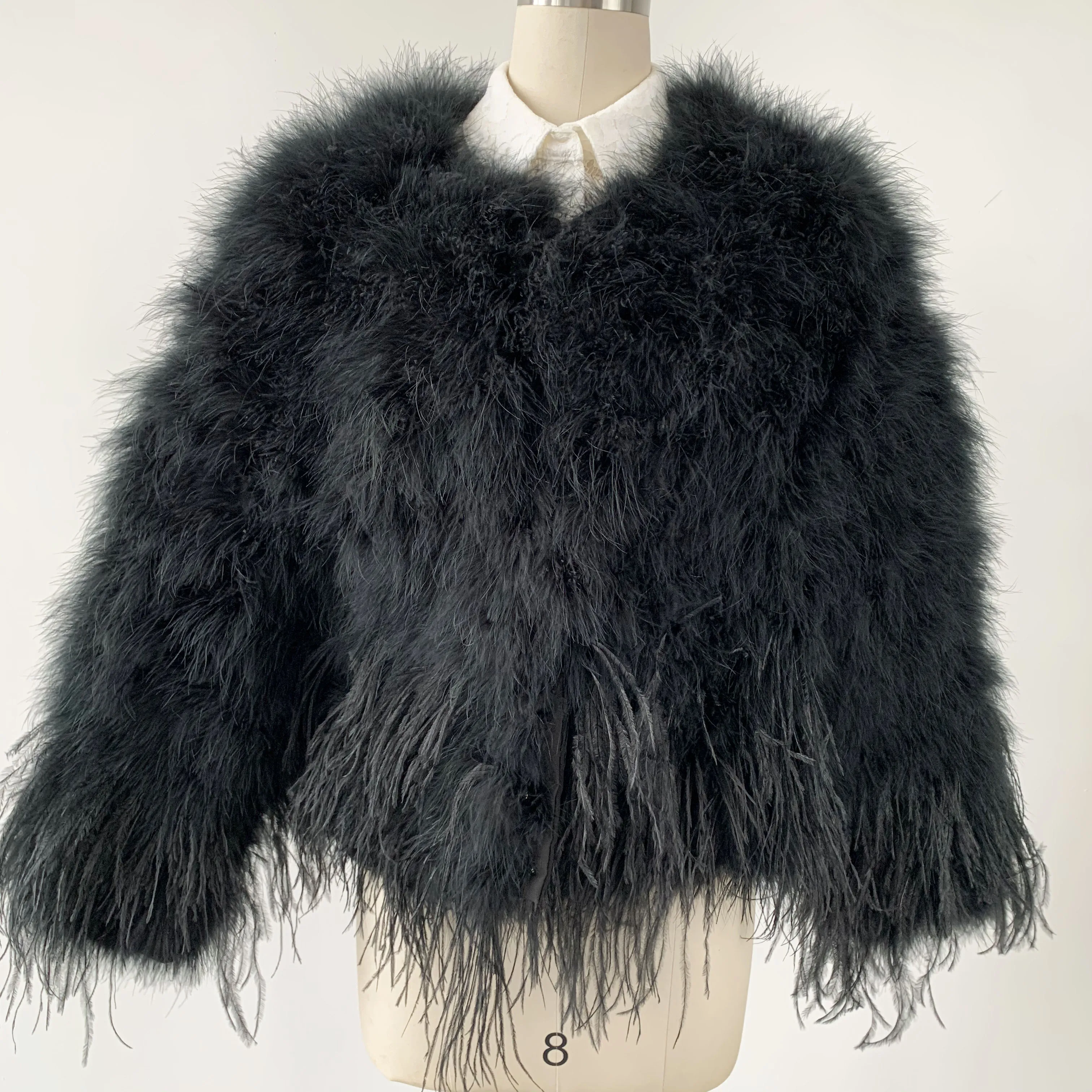 2024 Fashion Custom Design Lady Party Jacket Ostrich Feather Coat