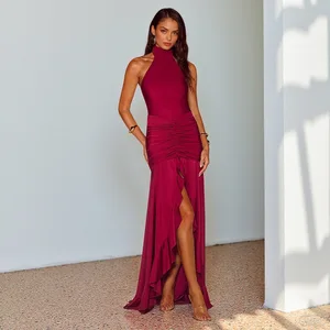 Evening Long Skirt Backless Split Sexy Dress Neck Hanging Women's Party Dress
