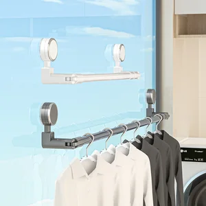 Multi-Functional Telescopic Style Punch-Free Clothes Hanger Plastic Suction Cup Balcony Clothes Drying Rod Wardrobe