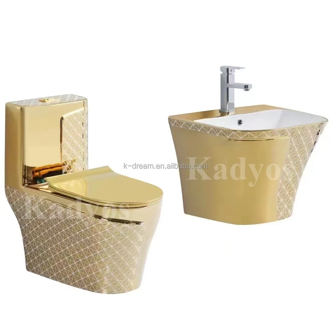 Western Style Bathroom Gold Toilet Set Chaozhou High Quality