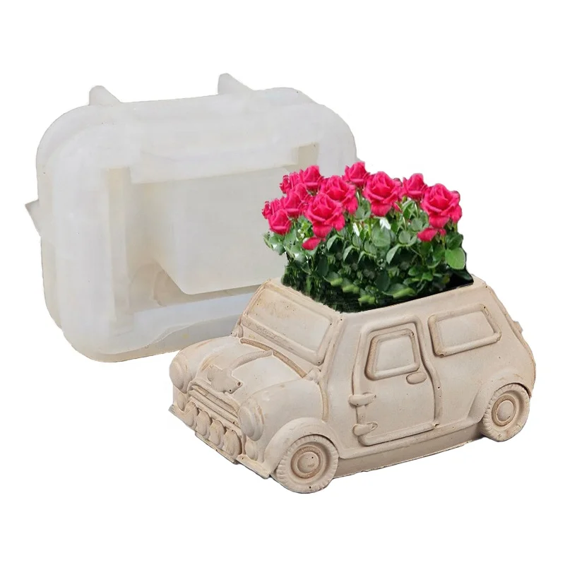 3D Novelty Easy Operating Fine Textures Cartoon Vintage Old Car Pattern Silicone Mold for Diy Cement Resin Succulent Flower Pot