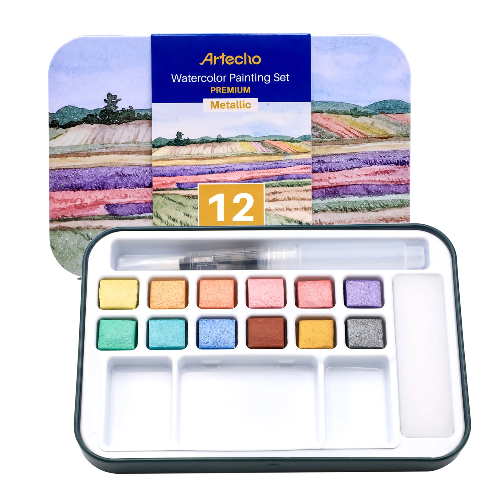 Artecho水彩絵の具セット、ウォーターブラシペン、スポンジ