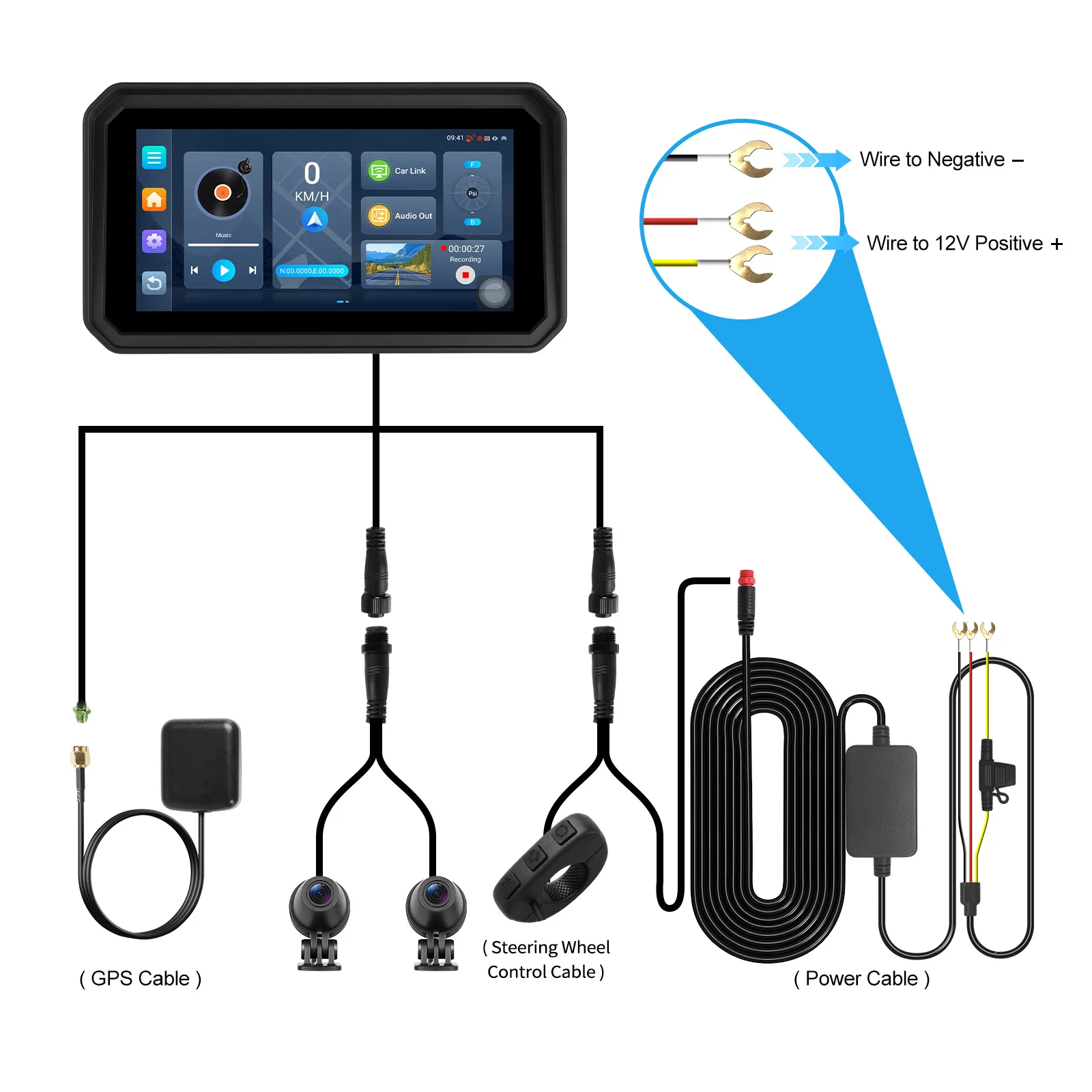 podofo android 464g 6 portable carplay motorcycle screen bt dvr ip68 waterproof ips touch screen stereo oem customization a4415-14