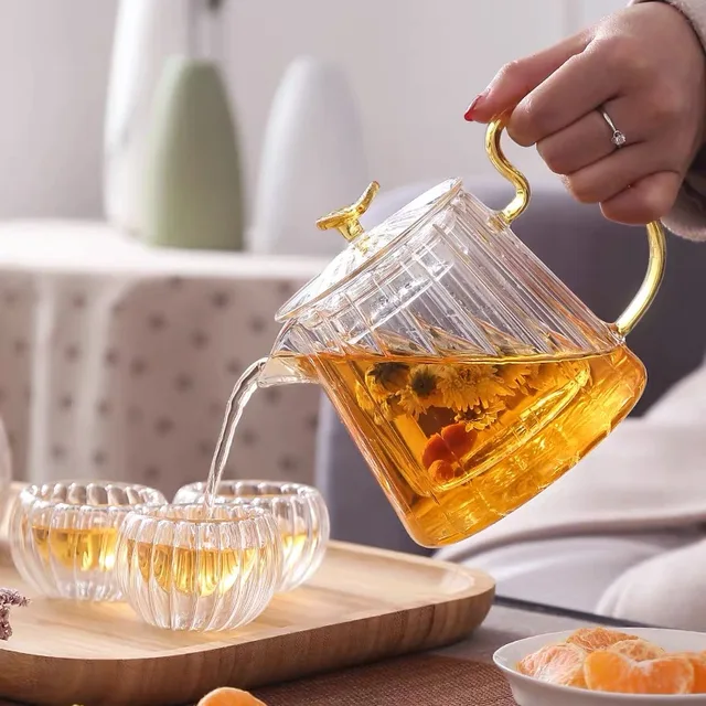 New Design 350ml 550ml 750ml 950ml Square Borosilicate Glass Teapot Decorative Tea Kettles with glass Infuser