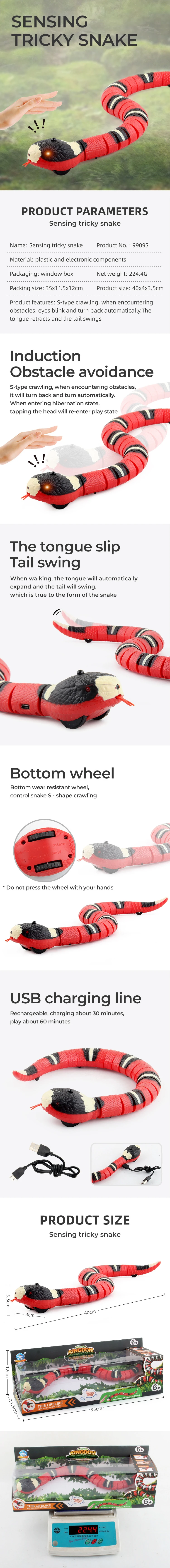 Funny Electric Creative Smart Sensing Cat Toys Electric Snake Automatic USB Rechargeable Realistic Pet Toy