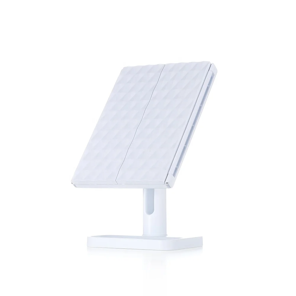 Square vanity dresser mirror with lights customized white color vanity led light mirror with 4 batteries/USB charging