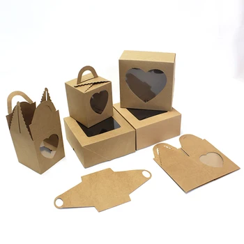 Christmas edible brown kraft paper desserts cupcake container gift box with window