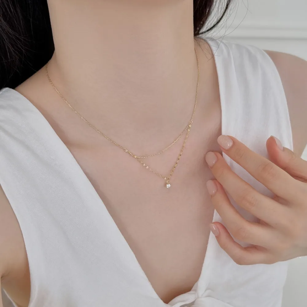 KAKODIY Layered Clover 5A Zirconia Pendant Necklace Rhodium 18K Gold Plated Exquisite Layered Long Necklace for Women detail 4
