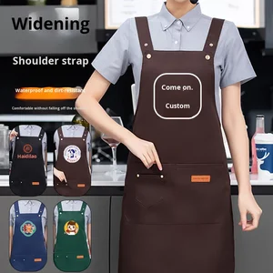 Custom Logo Printed Waterproof Canvas Apron for Catering for Coffee Milk Tea Shops Waiter Waistcoat Workwear