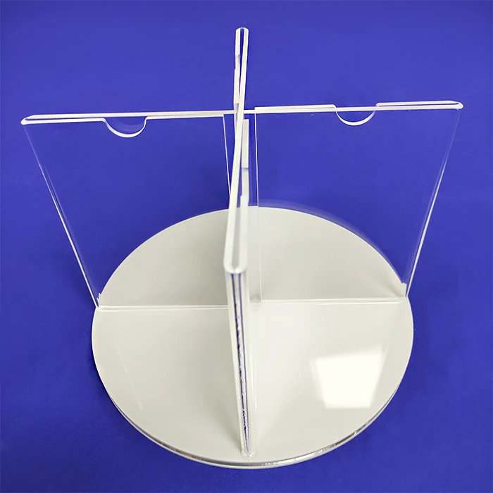 Custom Rotating Quadruple Elegant Clear Acrylic Poster Menu Display Stand for Restaurant Shops