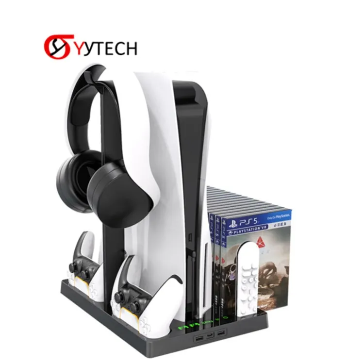 SYYTECH Multifunctional Game Console Bracket Headset Cooling Fan Controller Charging Stand Base for PS5 Accessories
