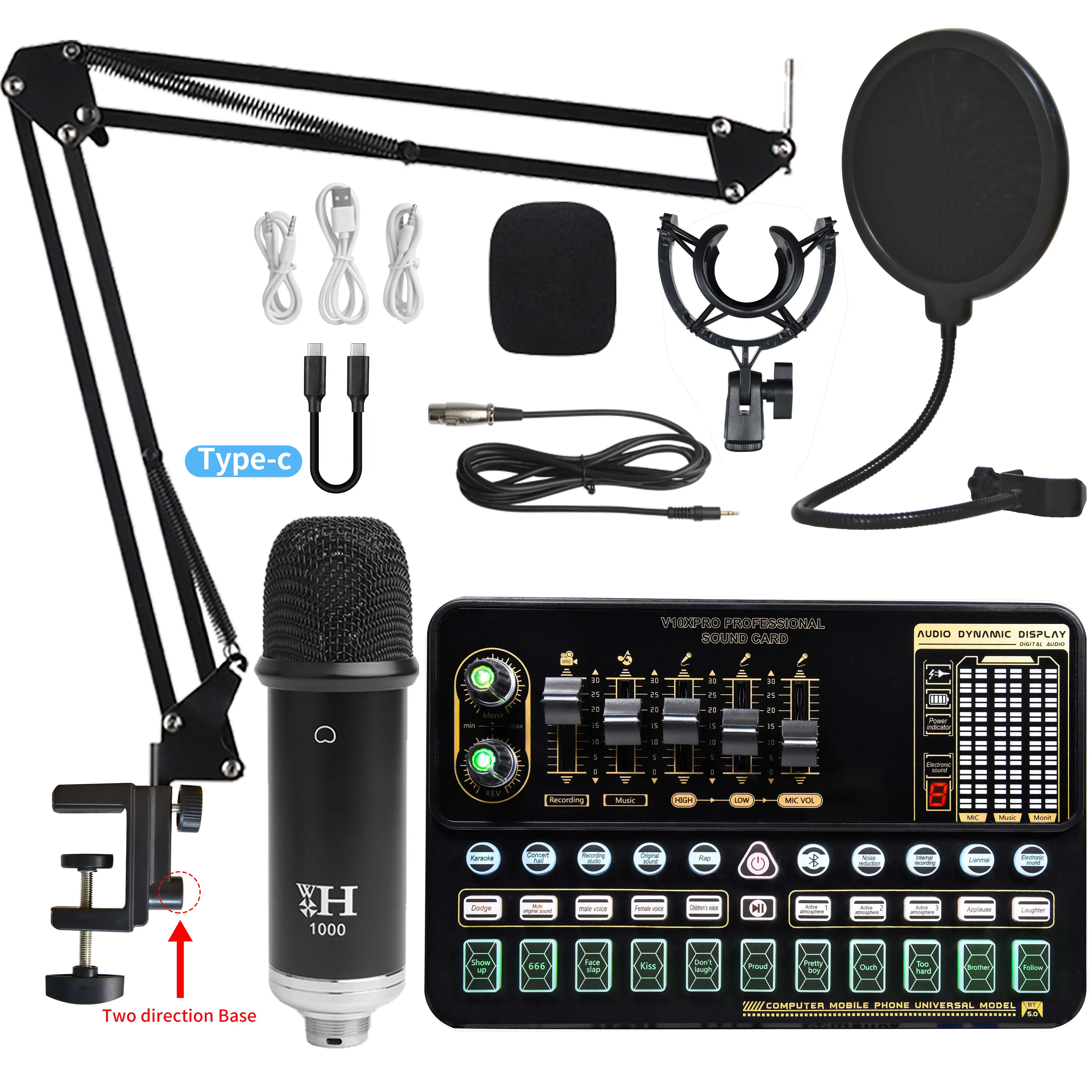 Professional Audio V10XPRO Set BM800 Smart Studio Condenser Microphone New Upgrade Portable LED for Live Noise Cancelling