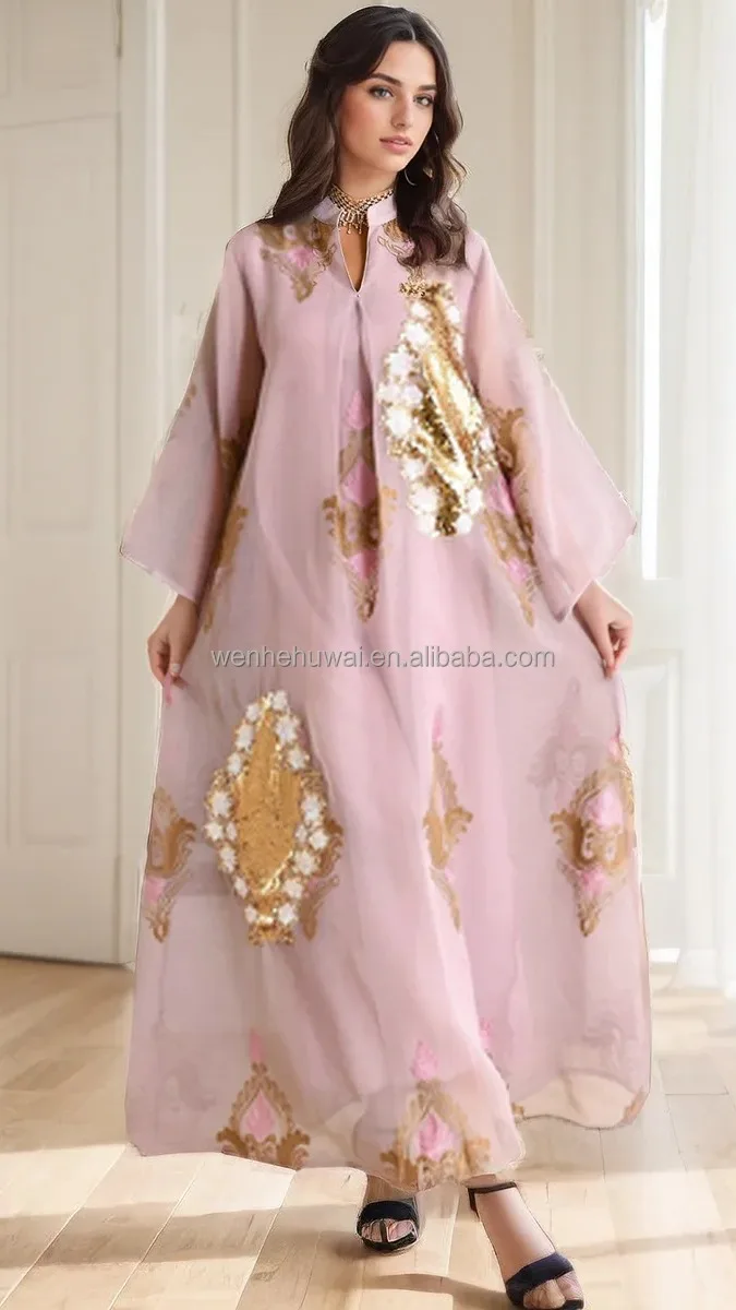 Kaftans for Woman Floral Embroidery Jalabiya Dubai Kuwaiti Gulf Abayas Long Arabic Dress Muslim Caftan Party Ramadan Eid Hijabi