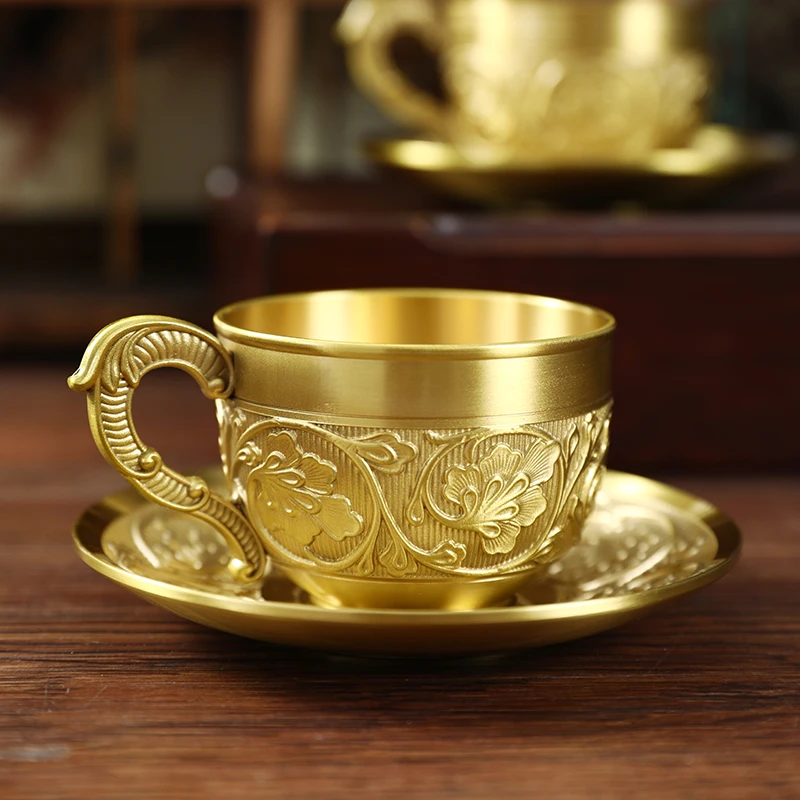 Luxury Carved Brass Design Turkish Coffee Cups Reusable Tea Cup