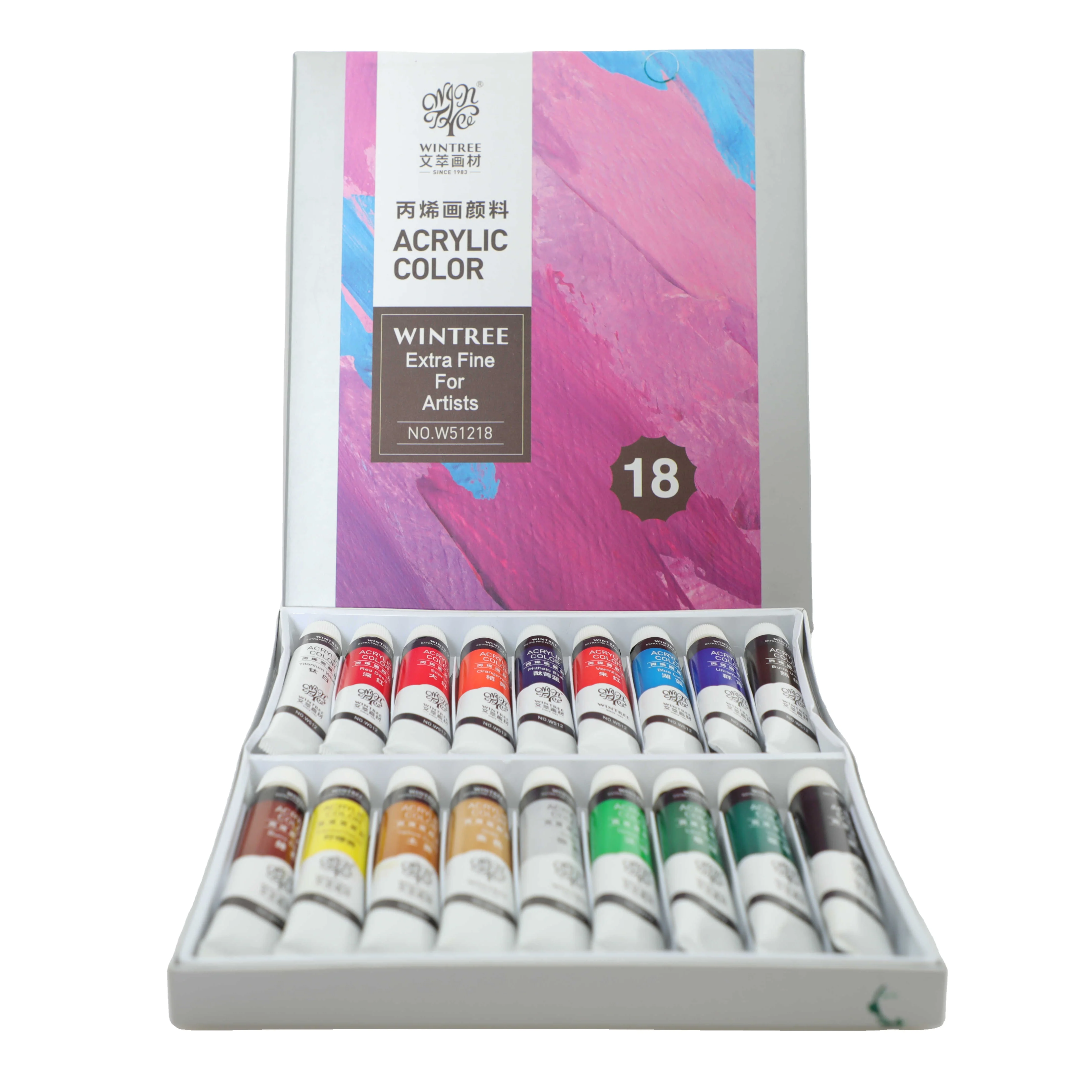 Wintree  Acrylic color paint sets 18 Color 12ML for artist painting  acryl paints Cheap Non-toxic acrylic paint set for children