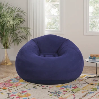 Japanese-Style Inflatable Round Sofa Bed Soft Foldable Flocking Bean Bag Chair Home Furniture Comfortable No-Filling Feature