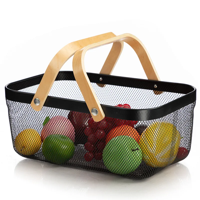 Portable Picnic Food Fruit Vegetables Sundries Metal Mesh Storage Basket