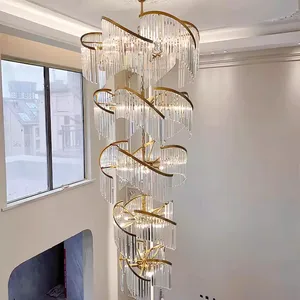 Modern Staircase Luxury Gold Chandelier Large Crystal Exclusive Home Use Hanging Ceiling for Living Room Villa Lobby Foyer
