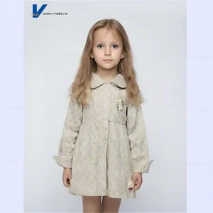 Elegant Classic Shallow Beige Fully Printed Delicate Patterns Stand-Up Collar Loose Long Sleeves Girls' Autumn Dress