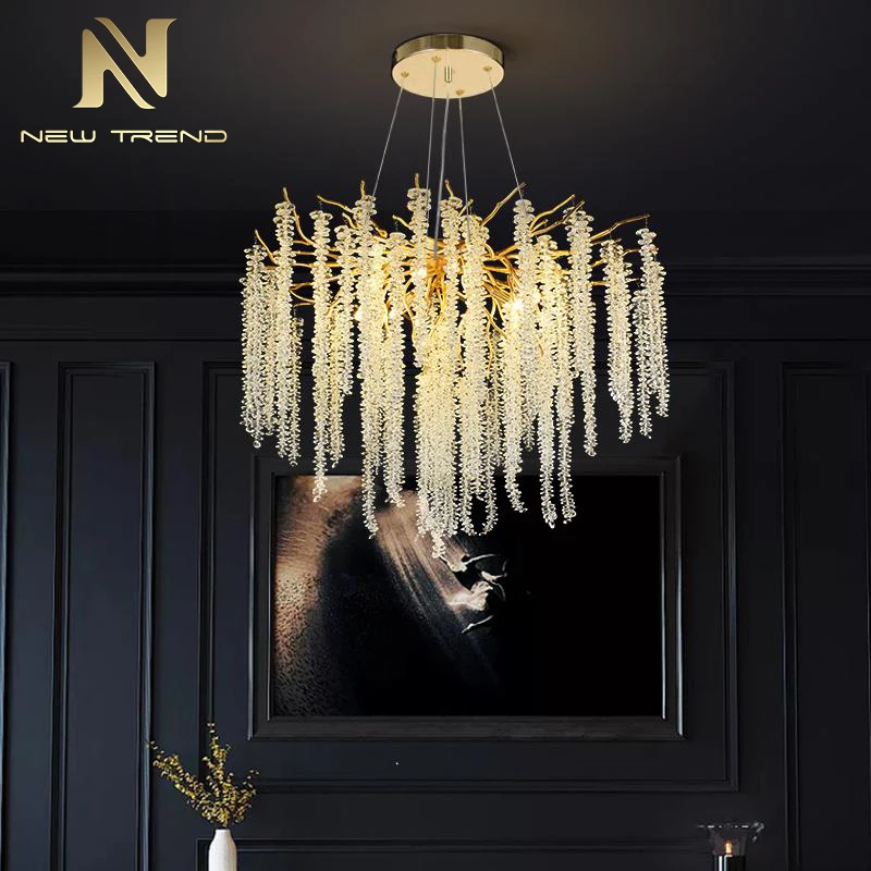 LC-QM09 Elegant Design Plating Gold Indoor Decoration Villa Home Living Room Dining G9 Luxury Crystal LED Branch Chandelier  