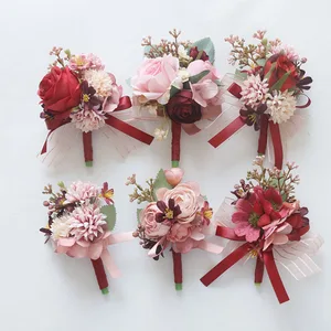 Wedding Supplies Banquet Guest Faux Flowers Bride and Groom Corsage Hand Flowers Red pink