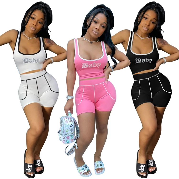 MOEN Casual ensembles de femmes Summer Fashion  Women Clothing Two Piece Pants Set Sleeveless Crop Top