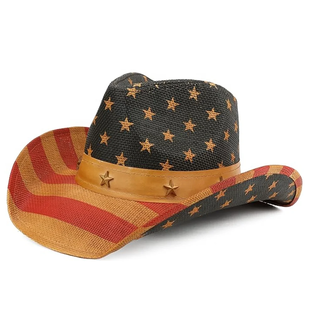 Wholesale Custom Printed Designer Distressed Sombreros Para Hombre Elastic Band Cowboy Straw Hat Travel Casual Cycling Sports