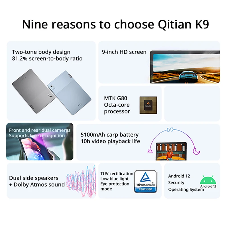 Lenovo Qitian K9 Tablet - 9-Inch, 4GB, 64GB, Android 12